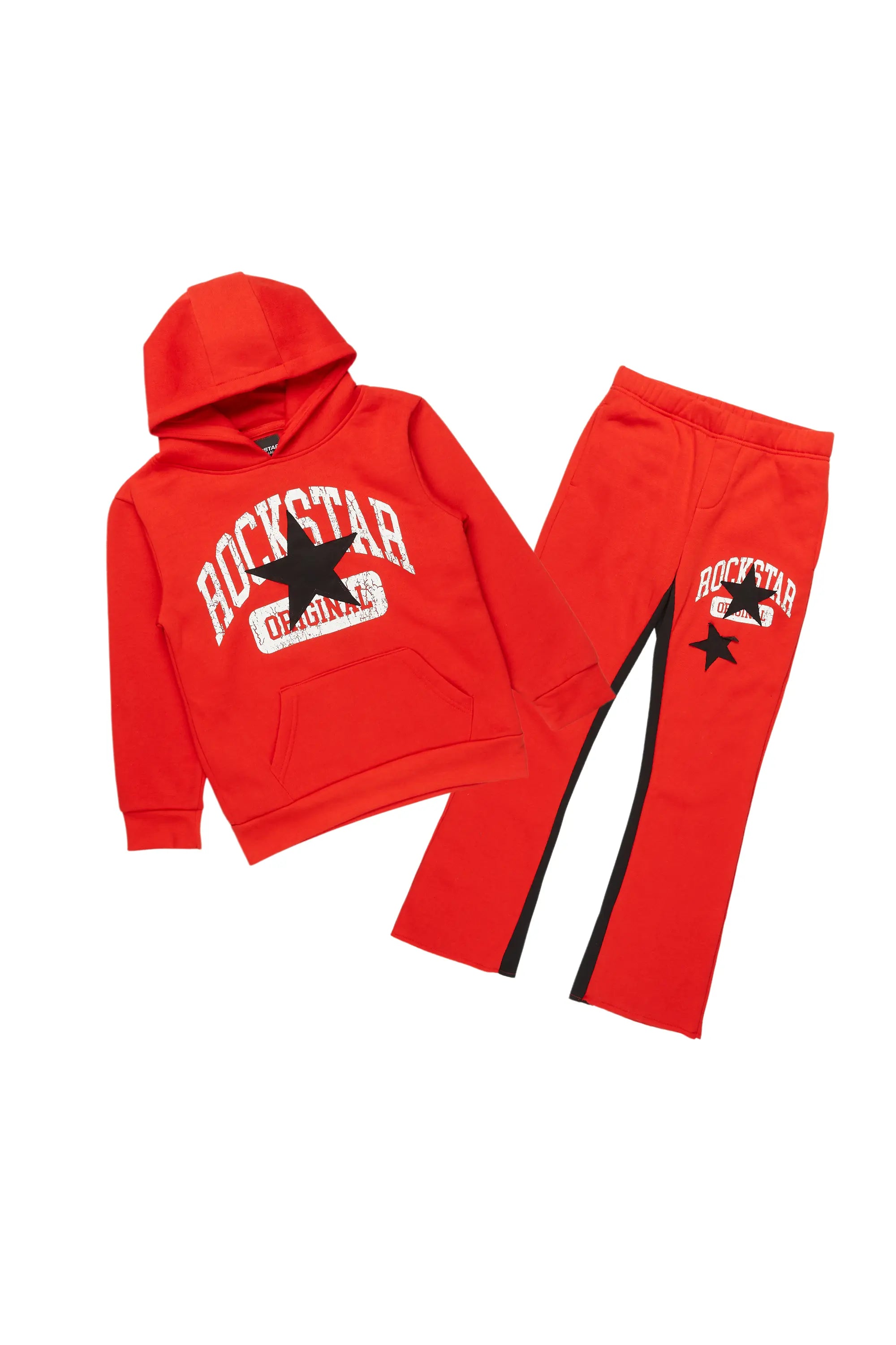 Girls Mallora Red/Black Baggy Stacked Hoodie Track Set