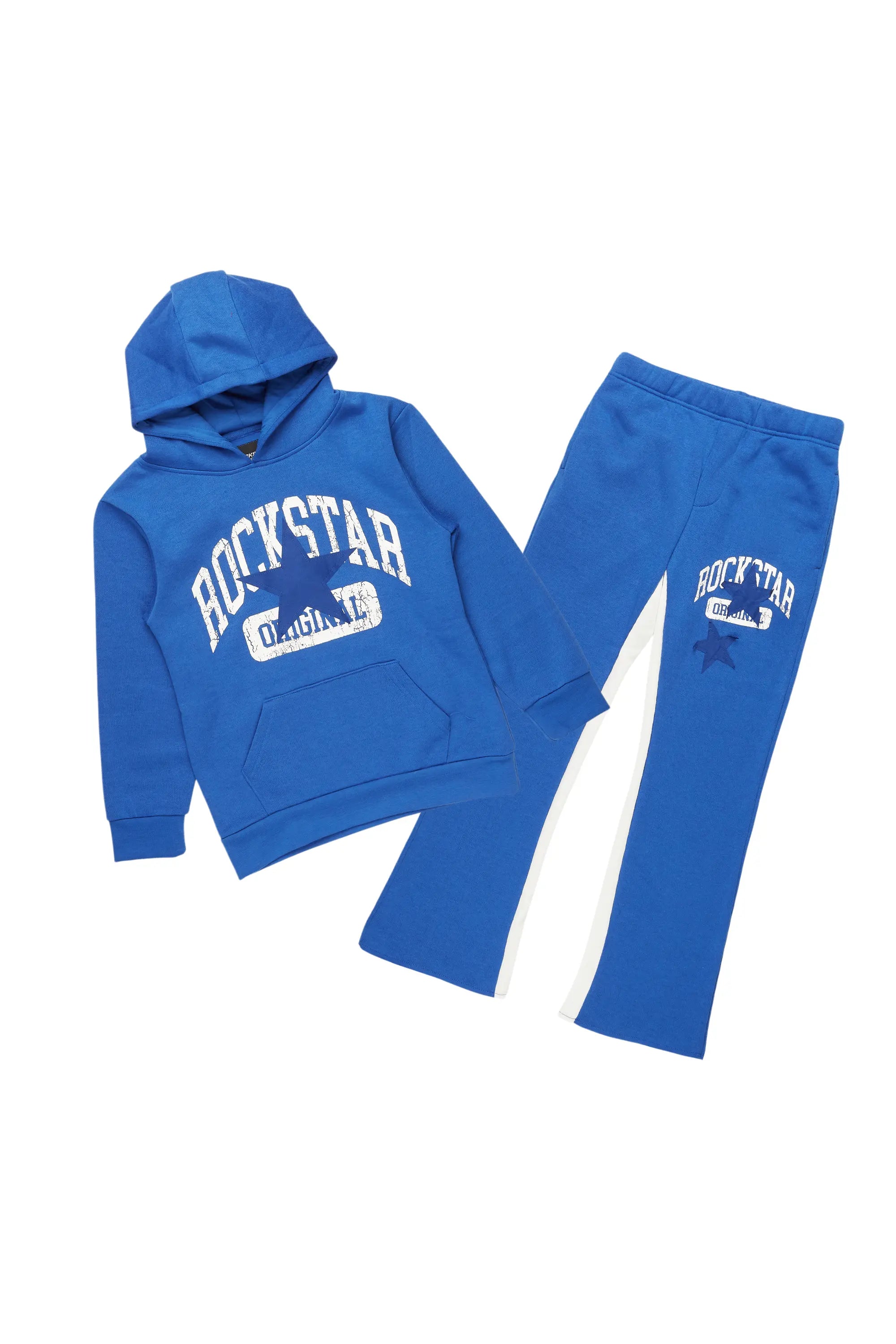 Girls Mallora Royal Blue Baggy Stacked Hoodie Track Set