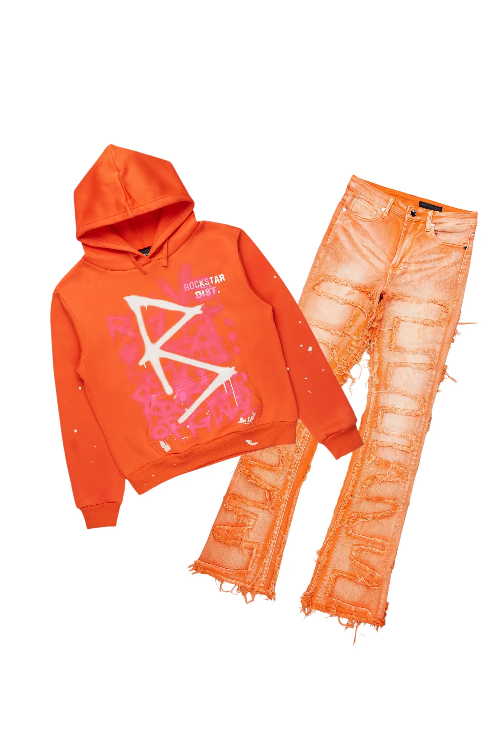 Rachael Orange Hoodie/Stacked Flare Jean Set