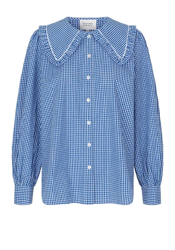 Second Female Toto Gingham Collared Shirt, Blue and White