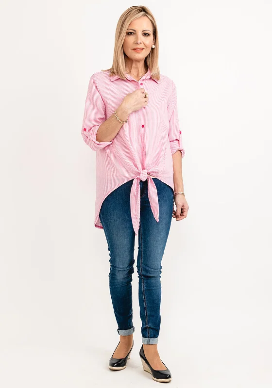 Seventy1 One Size Pinstripe Knotted Shirt, Pink