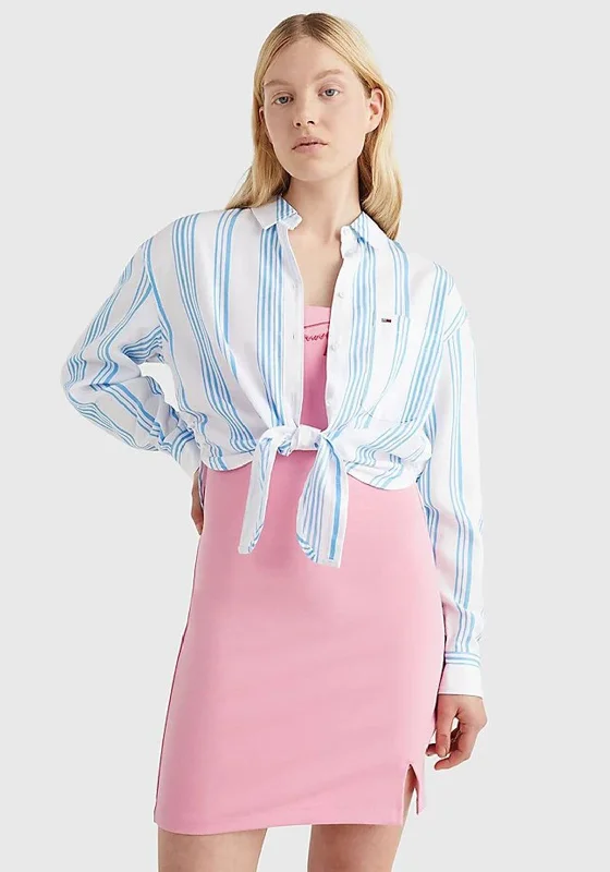 Tommy Jeans Womens Tie Front Striped Shirt, Blue & White