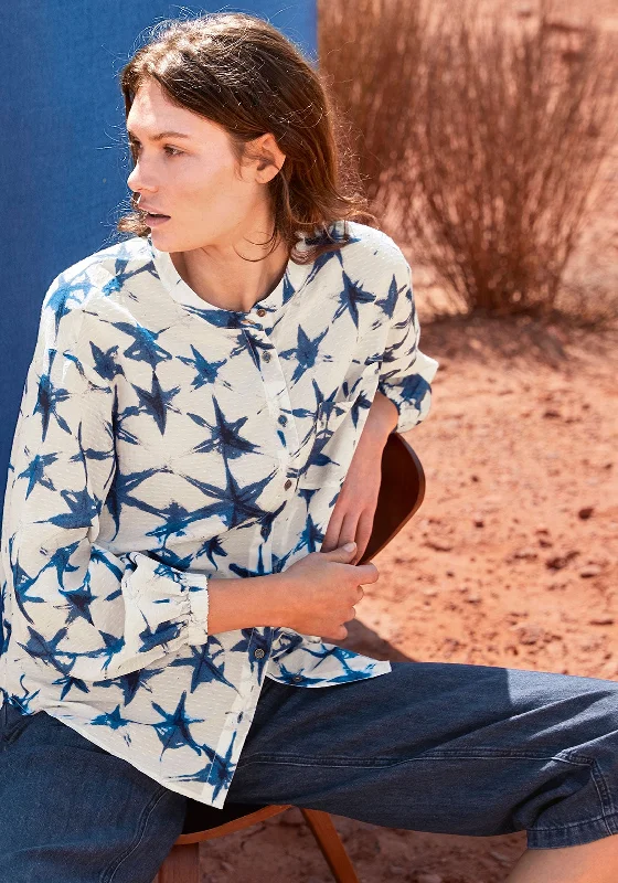 White Stuff Basil Star Print Shirt, White & Blue