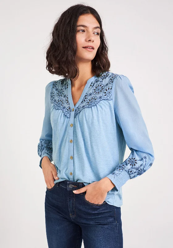 White Stuff Broderie Jersey Shirt, Blue