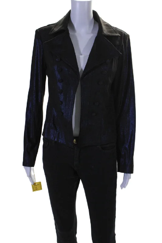 Insight Womens Sparkle Metallic Midnight Blue Long Sleeve Jacket