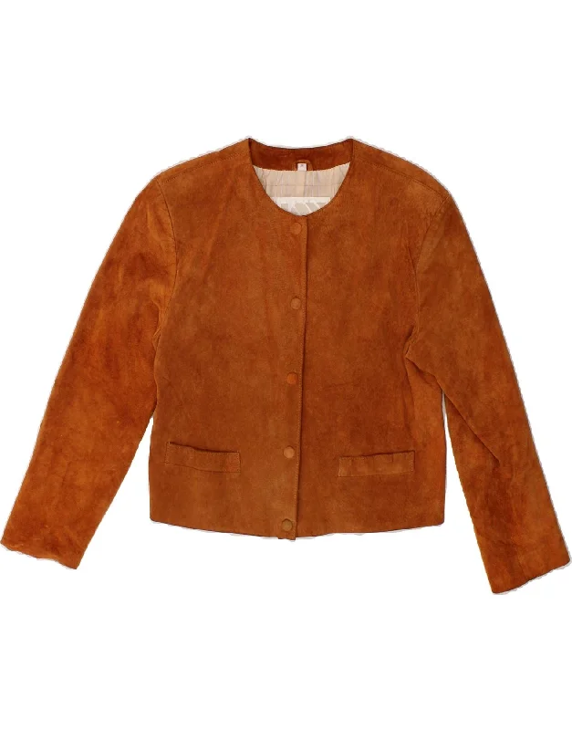 JOY Womens Crop Suede Jacket EU 38 Medium Brown Leather