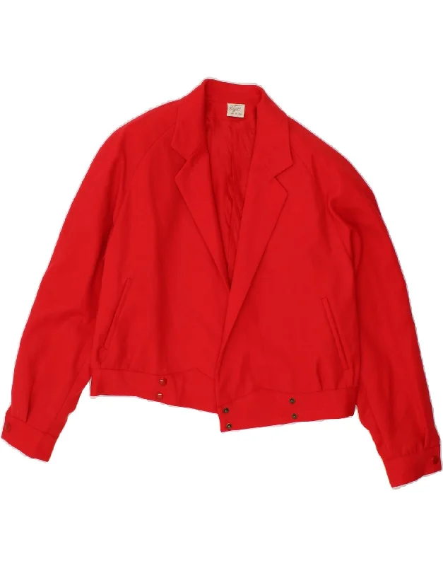 VINTAGE Womens Crop Bomber Jacket IT 42 Medium Red Wool