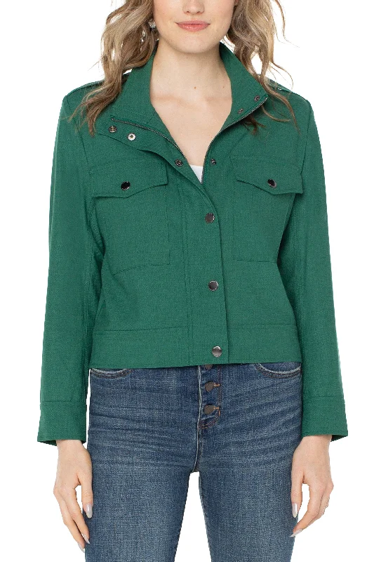 Liverpool Crop Stretch Sateen Utility Jacket In Serpentine